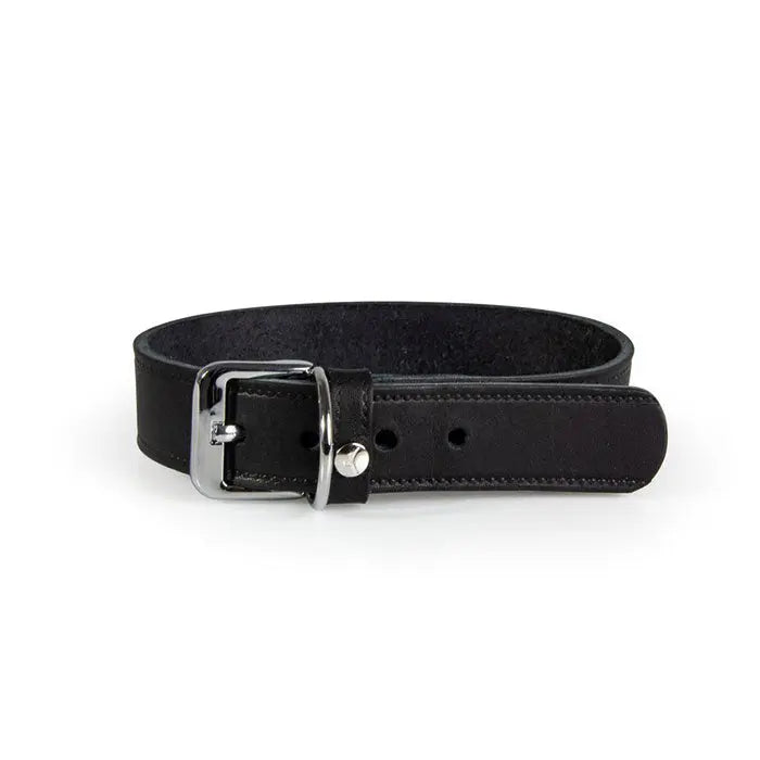 Læder halsbånd Weinheim 42-48 cm sort bred